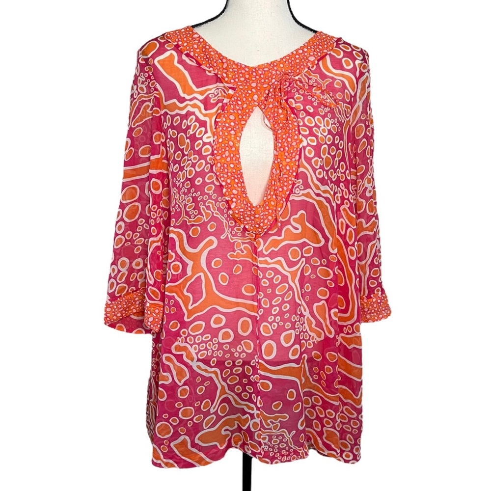 DVF - Pink and Orange Tie Neck Swim Cover Up / Tunic